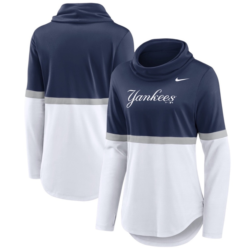 Nike New York Yankees Navy Blue White Performance Cowl Funnel Neck Top S